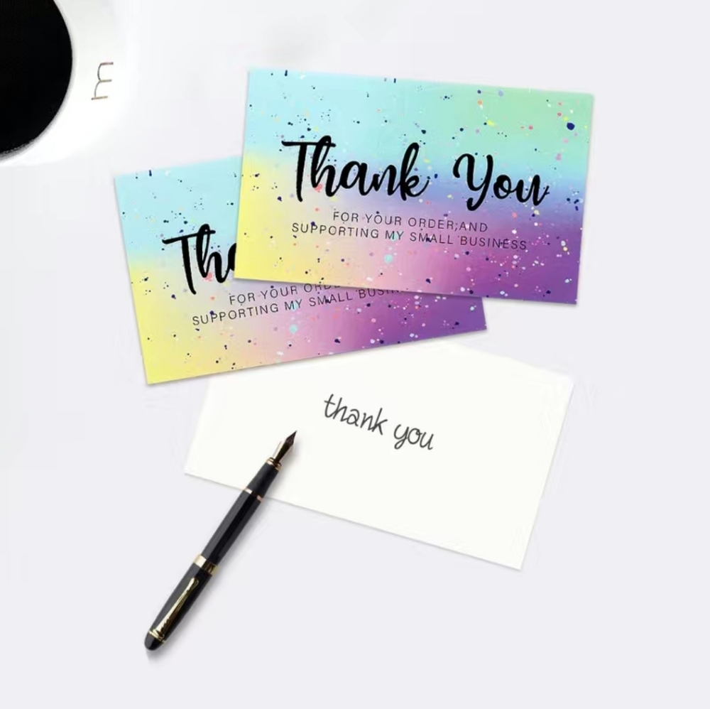 New 50ct Pastel Rainbow Watercolor Thank You Order Cards